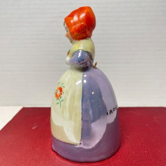 Vintage Hand-Painted Ceramic Dutch Girl Bell Figurine Floral Design 5" Tall Coll - Picture 6 of 9